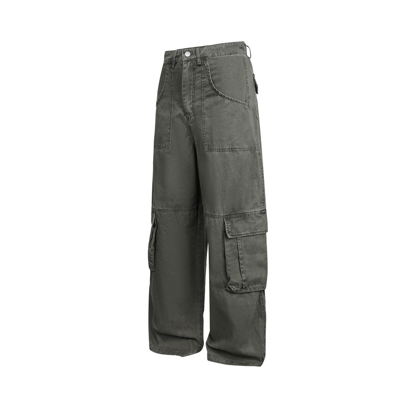 Multi-Pocket Cargo Pants Loose Wide-Leg Casual Trousers