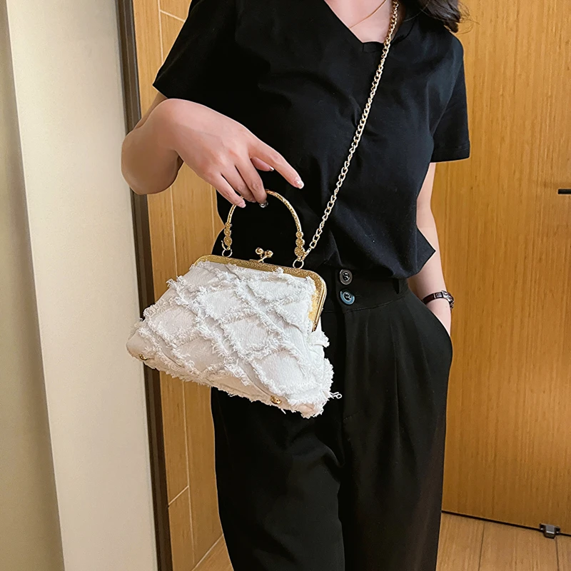 Small Denim Crossbody Bags with Short Handle for Women Designer Chinese Style Retro Travel Handbags and Purses