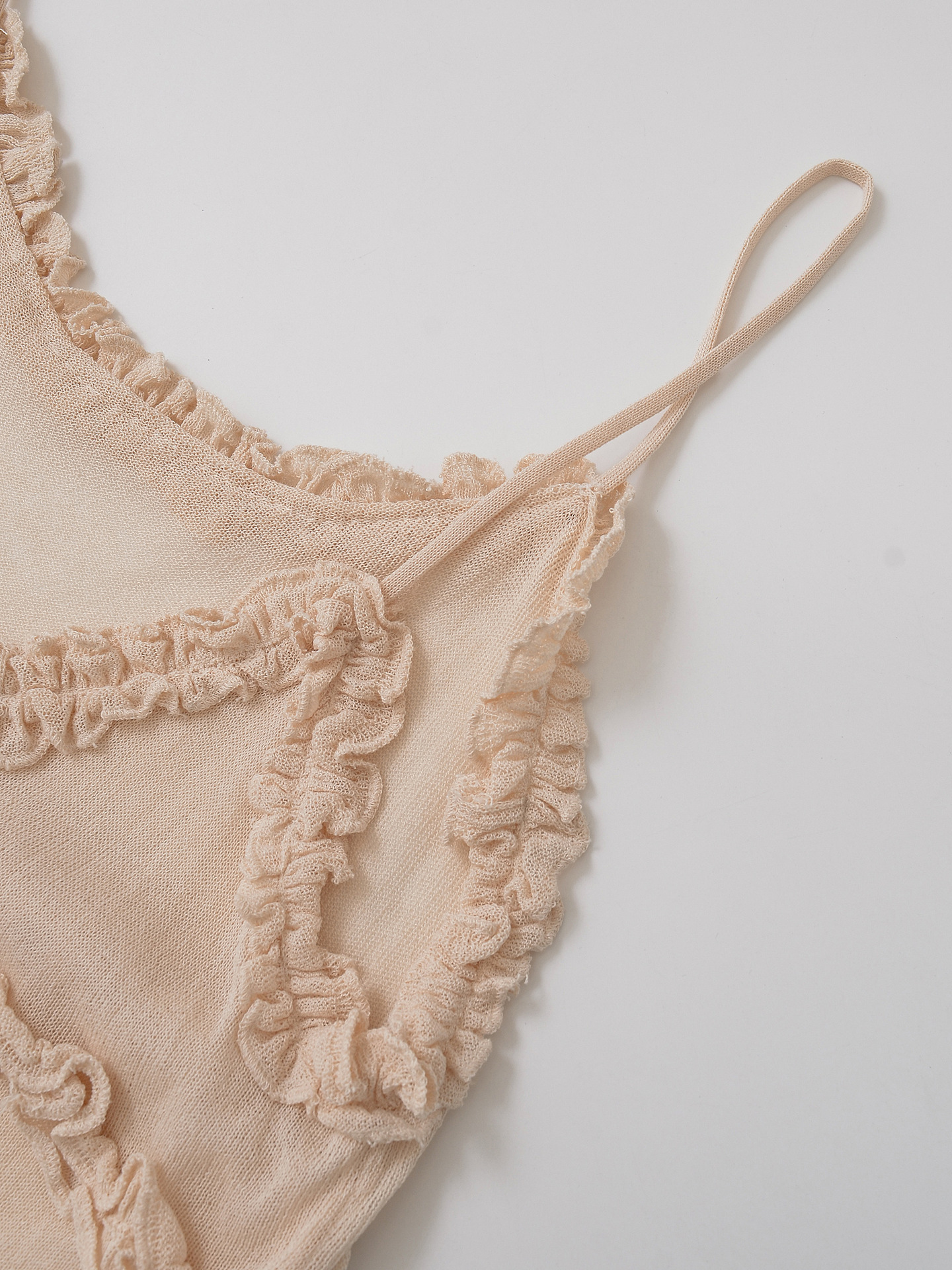 V-neck ruffle edge knitted camisole cardigan for women