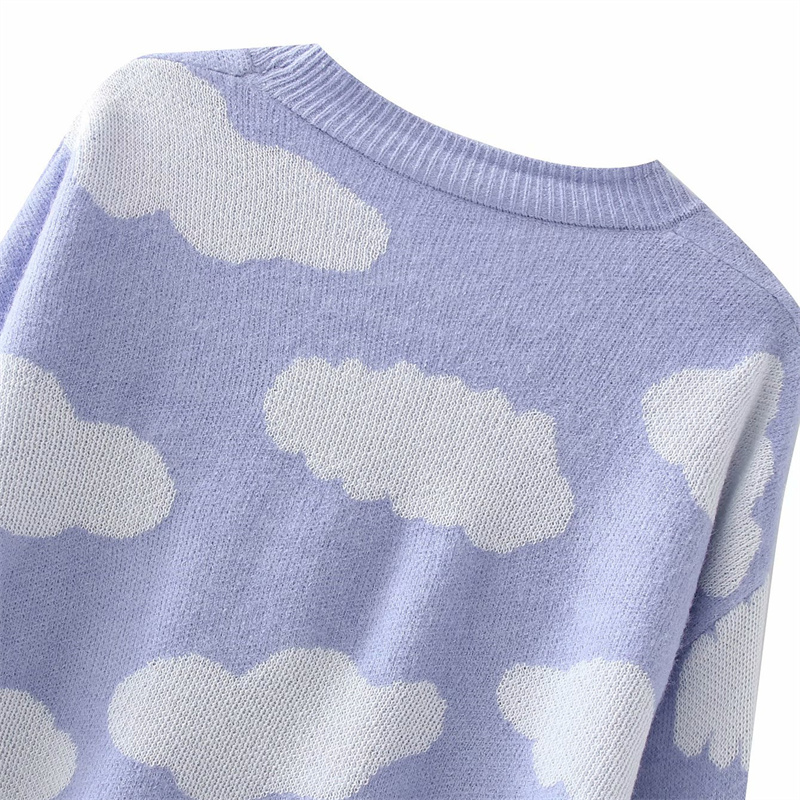 Women Single Breasted V Neck Knitwear Ladies Loose Vintage Sweater