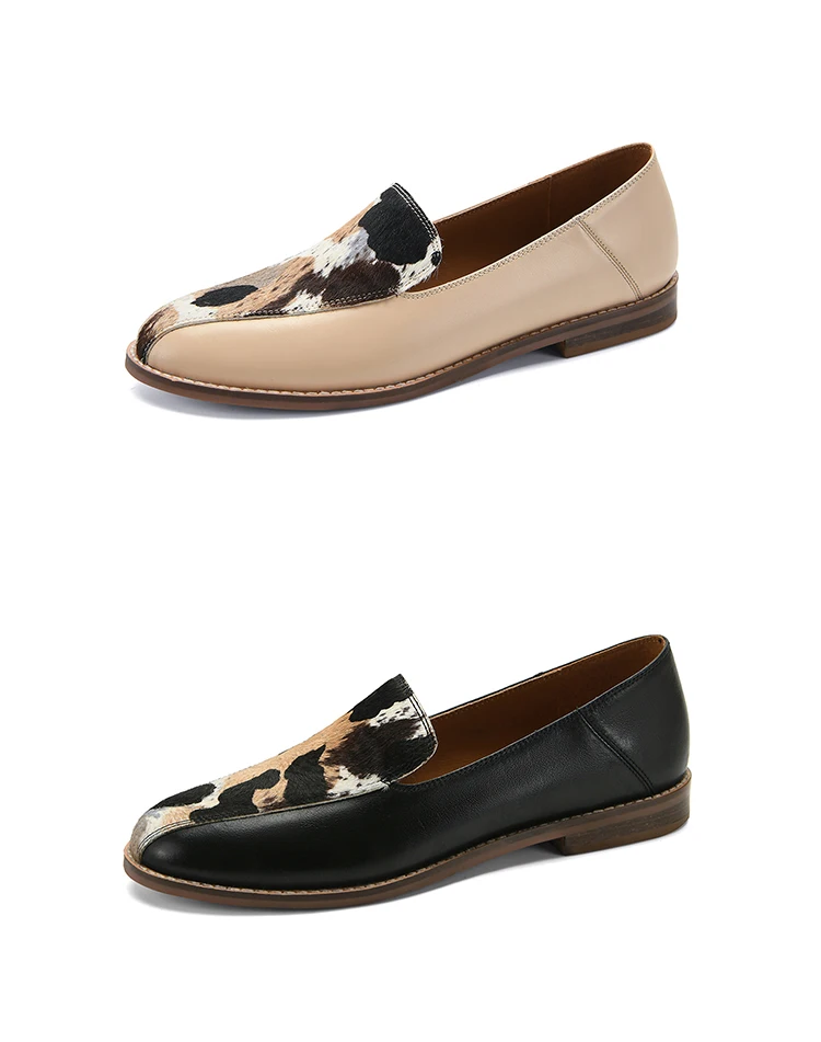 new Spring women pumps natural leather 22-24.5cm horsehair+cowhide mixed color loafers Leopard pattern women shoes