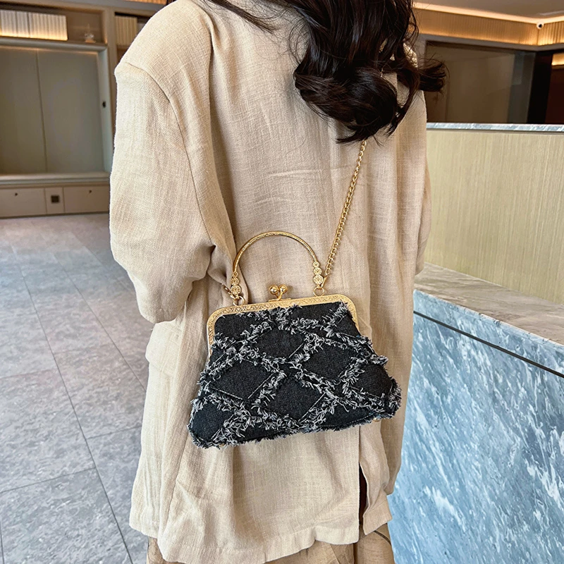 Small Denim Crossbody Bags with Short Handle for Women Designer Chinese Style Retro Travel Handbags and Purses