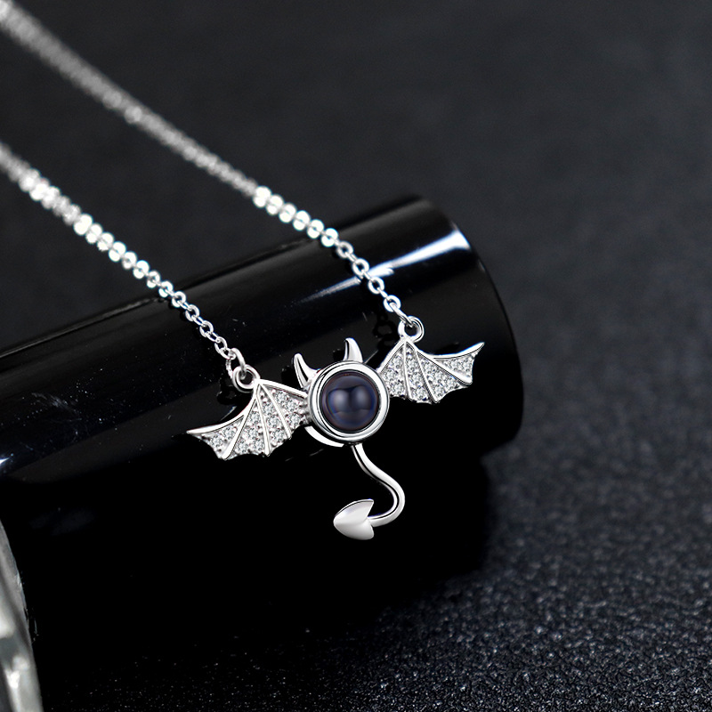 100 languages I love you, projection necklace, female demon, niche European and American design, collarbone chain jewelry