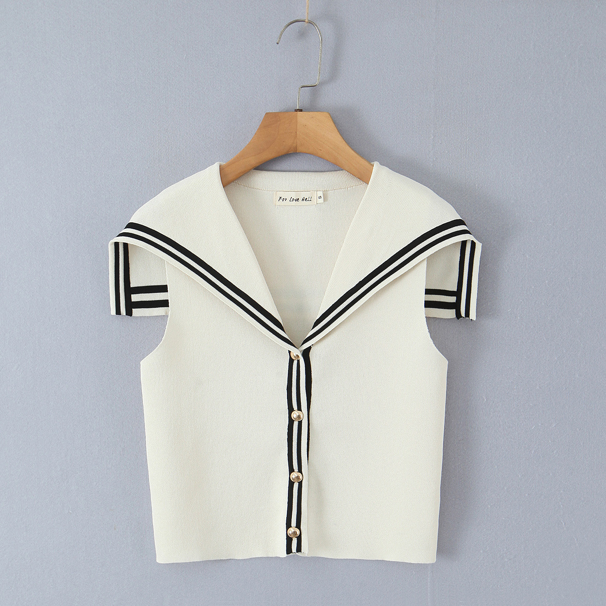 Fashionable slim fit contrasting retro navy neck knitted vest for women