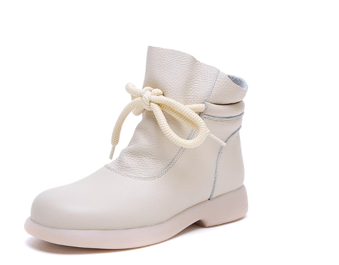 Leather Warm Wool Boots Winter Thickened Cotton Flat Anti-Slip Soft Sole Low-Top Boots