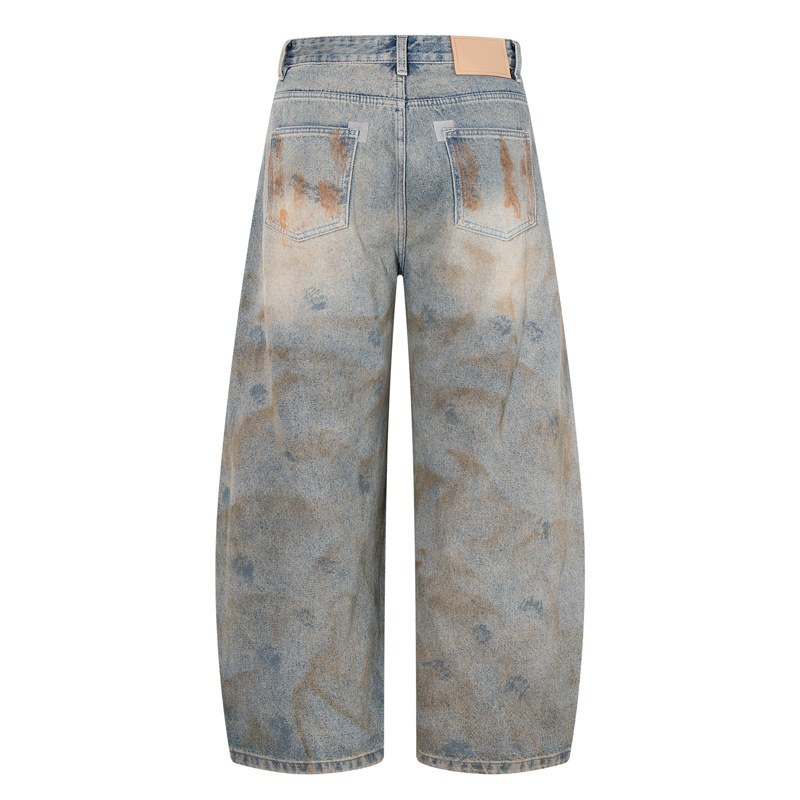 Style Casual Knife-Shape Pants Men Loose Straight Leg Distressed Autumn Fashion Vintage Ripped Jeans