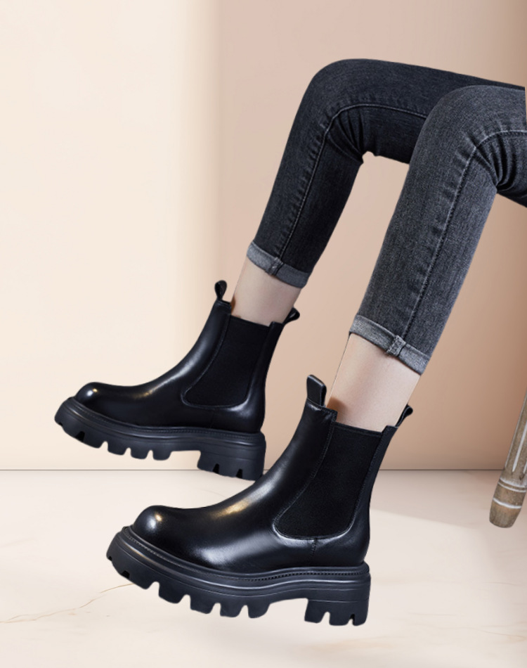 Height increasing short boots with plush chimney single boots