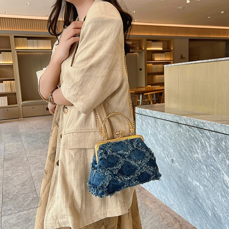 Small Denim Crossbody Bags with Short Handle for Women Designer Chinese Style Retro Travel Handbags and Purses