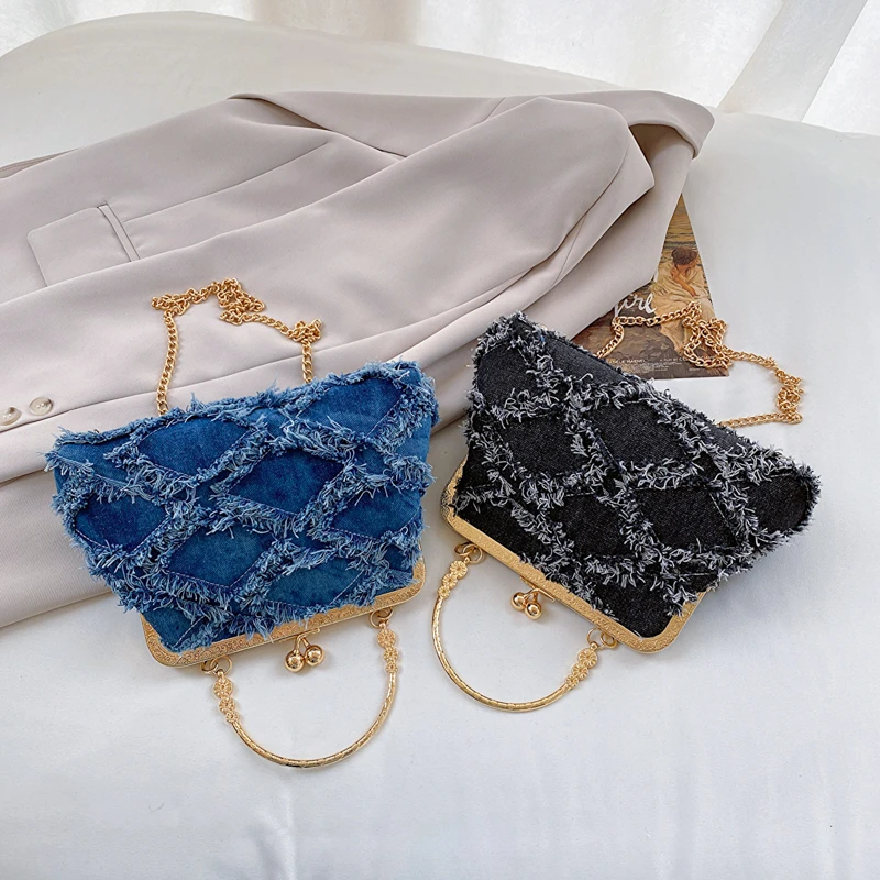 Small Denim Crossbody Bags with Short Handle for Women Designer Chinese Style Retro Travel Handbags and Purses