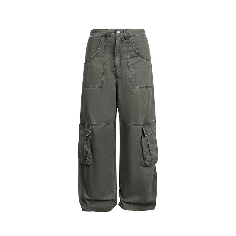 Multi-Pocket Cargo Pants Loose Wide-Leg Casual Trousers