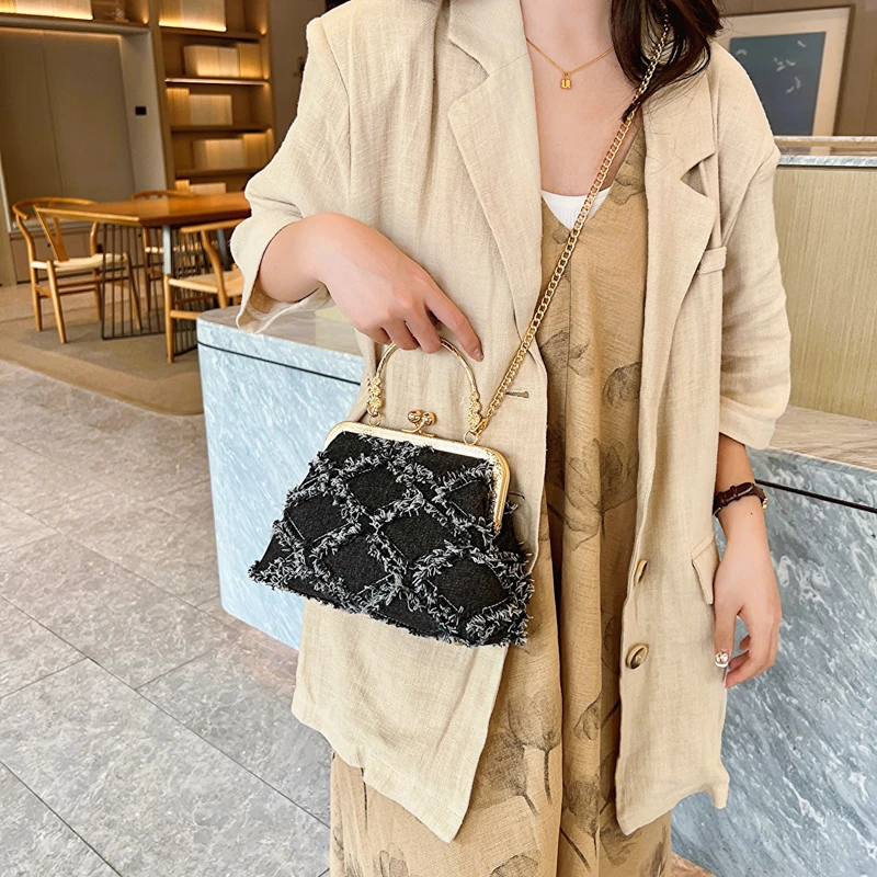 Small Denim Crossbody Bags with Short Handle for Women Designer Chinese Style Retro Travel Handbags and Purses