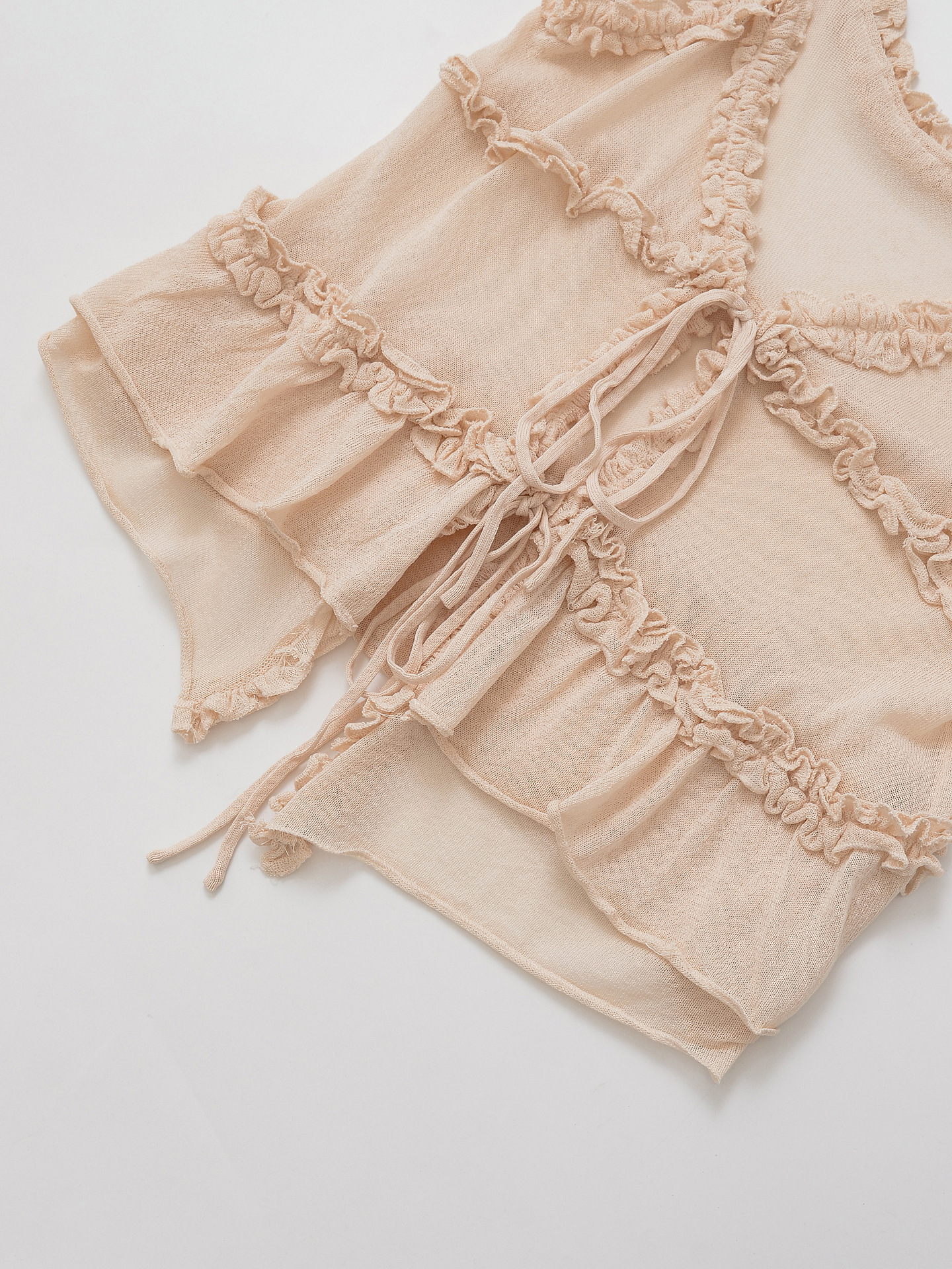V-neck ruffle edge knitted camisole cardigan for women