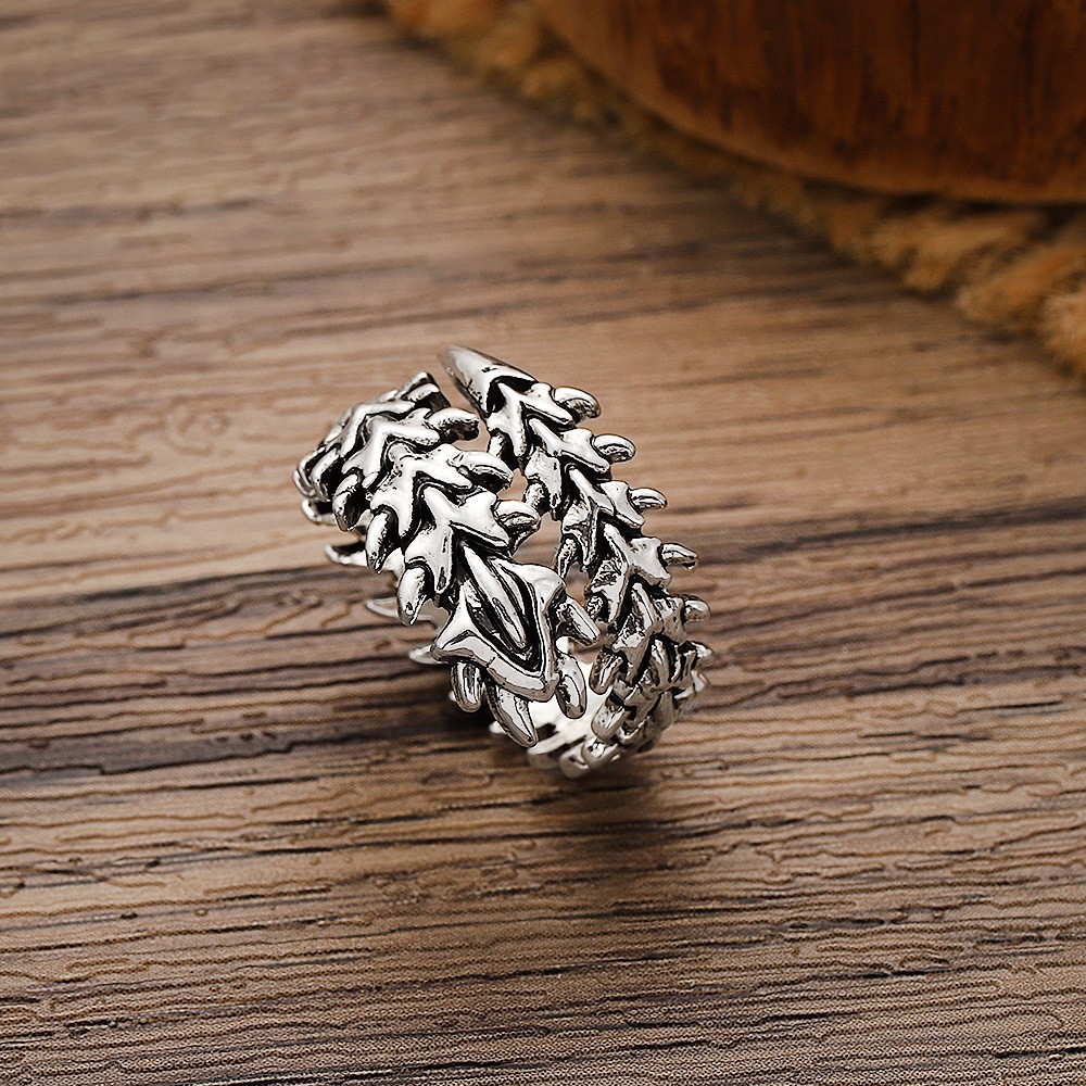 Punk Style Spine Skull Ring, Vintage Adjustable Open Design, Unisex Centipede Shape Finger Ring