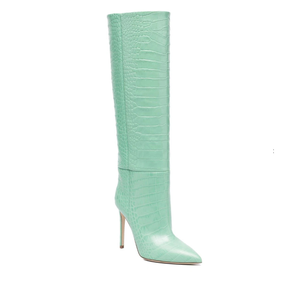 Women's High Boots Crocodile Print Slip-on Long Boots Women Sexy High Heels Designer Shoes Stiletto Concise Demonia Boots