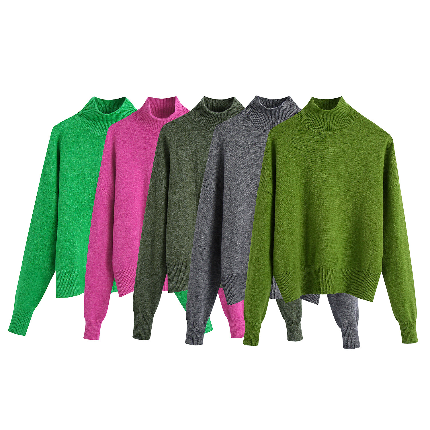 Women Fashion Solid Knit Sweater Top Long Sleeves High Neck Vintage Female Knitted Sweaters Pullover Chic Tops