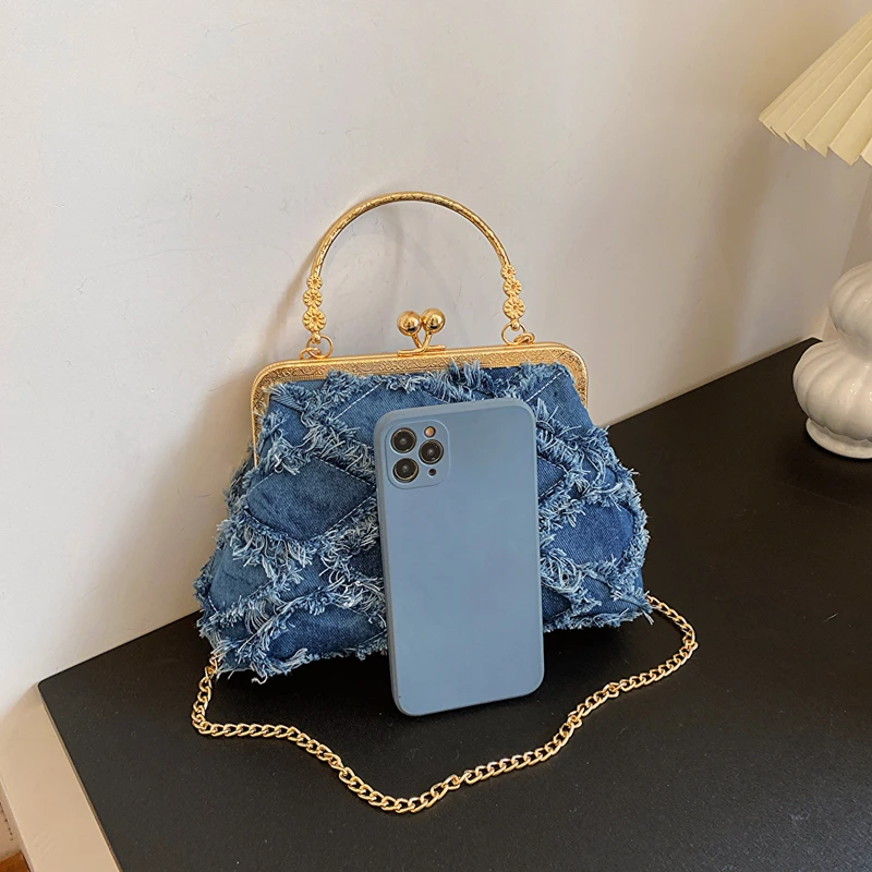 Small Denim Crossbody Bags with Short Handle for Women Designer Chinese Style Retro Travel Handbags and Purses