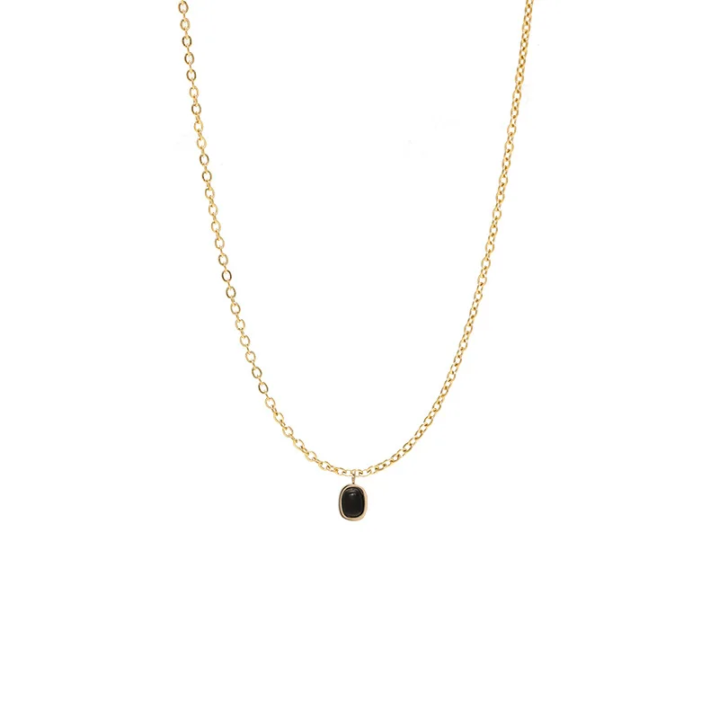 925 Sterling Silver Black Agate Pendant Necklace for Women Simple Korean ins 18k Gold Plated Clavicle Chain fine Jewelr