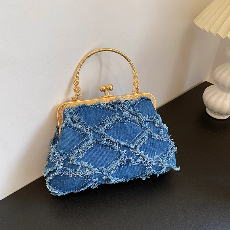 Small Denim Crossbody Bags with Short Handle for Women Designer Chinese Style Retro Travel Handbags and Purses