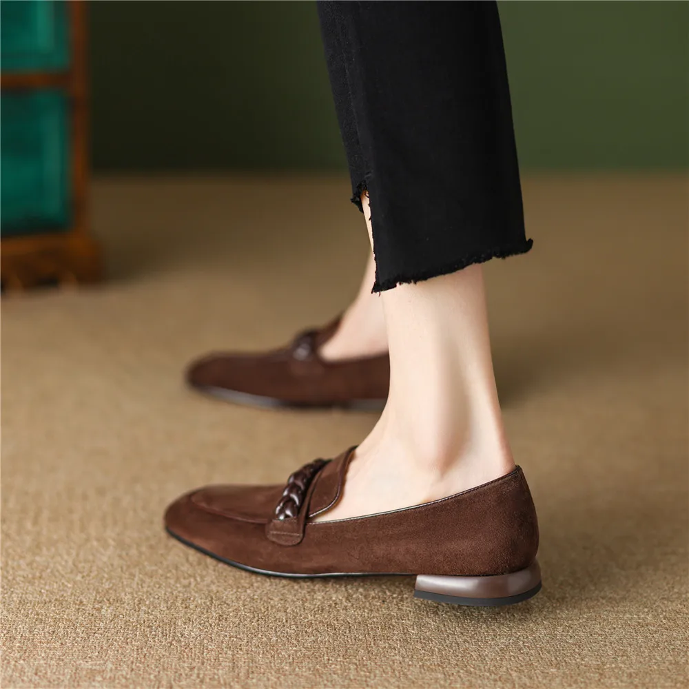 Concise Solid Color Women Soft Kid Suede Flats Slip On Round Toe Casual Street Shoes Handmade For Ladies