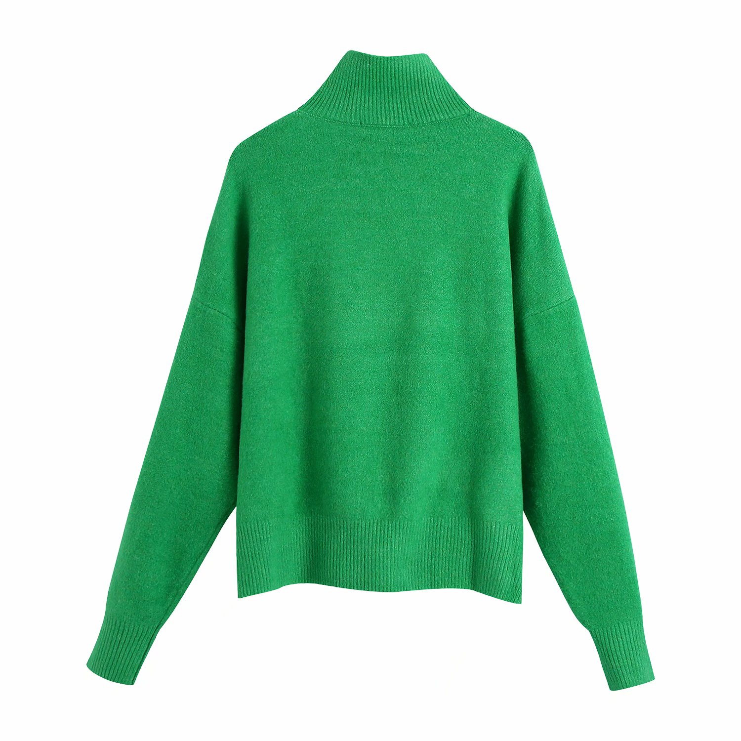 Women Fashion Solid Knit Sweater Top Long Sleeves High Neck Vintage Female Knitted Sweaters Pullover Chic Tops