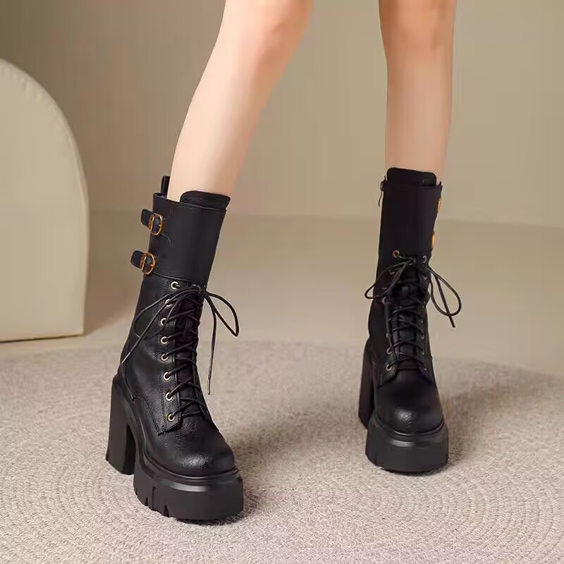 Women's Martin boots with thick sole and height increasing midsole