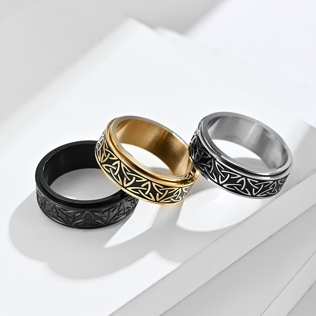 Nordic Norwegian Viking Triangle Rotatable Titanium Steel Ring for Men and Women Decompression Ring Handicraft